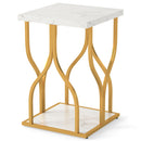 Faux Marble Bedside Night Stand with Petal-Inspired Metal Frame
