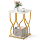 Faux Marble Bedside Night Stand with Petal-Inspired Metal Frame