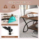 2-Tier Rectangle Coffee Table with Marble Pattern Top