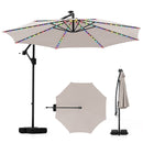 10 Feet Solar Offset Hanging Umbrella with Base and LED Lights