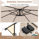 10 Feet Solar Offset Hanging Umbrella with Base and LED Lights