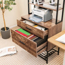 Freestanding File Cabinet with Charging Station and 3-Tier Open Shelves