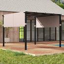 10 x 10 ft Flat Top Pergola with Retractable Canopy for Garden Pool Porch and Backyard