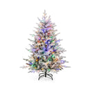 7 Feet Flocked Christmas Tree with 8 Lighting Modes and Multi-Color LED Lights