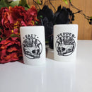 Floral Skull Tattoo Style Art Salt and Pepper Shakers | Food-Safe Ceramic Seasoning Dispensers