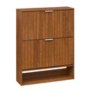 Fluted Shoe Cabinet with 2 Flip Drawers and Open Storage