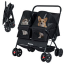 Foldable Double Pet Stroller with Adjustable Sunshade and Storage Basket