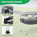Patio Folding Camping Table with Roll-up Tabletop and Mesh Basket