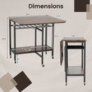 Folding Dining Table with Expandable Laptop with Wine Rack and Wheels-Rustic Brown