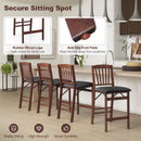 Set of 2 Counter Height Chairs Folding Kitchen Island Stool with Padded Seat-Brown