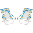 Folding Low Beach Chair Set of 2 Patio Sling Chairs with Padded Head Pillow