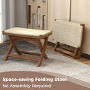 Folding Natural Rattan Ottoman with Hand-woven Seat
