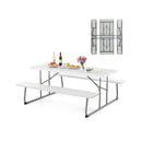 Folding Picnic Table Set with Metal Frame and All-Weather HDPE Tabletop Umbrella Hole