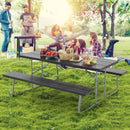 Folding Picnic Table Set with Metal Frame and All-Weather HDPE Tabletop Umbrella Hole