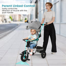 Folding Tricycle Baby Stroller with Reversible Seat and Adjustable Canopy-Gray