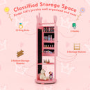 Free-Standing Full Length Mirror Kids Jewelry Armoire Cabinet-Pink