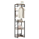 Freestanding Coat Rack with 4 Storage Shelves and 6 Hooks-Rustic Brown
