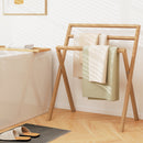 Freestanding Foldable Teak Wood Towel Rack with 3 Hanging Crossbars