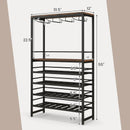 Freestanding Wine Bakers Rack with 4-Tier Wine Storage and 4 Rows of Stemware Racks