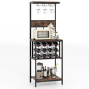 Freestanding Wine Rack Floor Wine Bar Cabinet with Glass Racks-Rustic Brown
