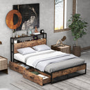 Full/Queen Bed Frame with 2-Tier Storage Headboard and Charging Station