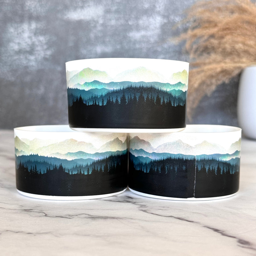 MOUNTAIN LANDSCAPE Tumbler Boot -fits 20-40oz NEW! Blue brown white