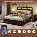 Full/Queen Size LED Bed Frame with Charging Station and 4 Storage Drawers