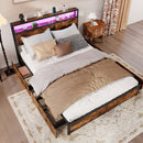 Full/Queen Size LED Bed Frame with Charging Station and 4 Storage Drawers