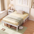 Full/Queen/Twin Size Bed Frame Farmhouse Wooden Platform Bed with Headboard White