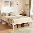 Full/Queen/Twin Size Bed Frame Farmhouse Wooden Platform Bed with Headboard White