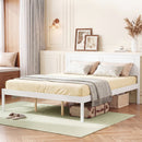 Full/Queen/Twin Size Bed Frame Farmhouse Wooden Platform Bed with Headboard White