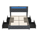 Full/Queen Size Bed Frame with Adjustable Storage Headboard and Wooden Slat Support
