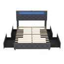 Full/Queen Size Bed Frame with Adjustable Storage Headboard and Wooden Slat Support