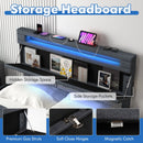 Full/Queen Size Bed Frame with Adjustable Storage Headboard and Wooden Slat Support
