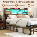 Full Size Bed Frame with Headboard LED Lights and Charging Station
