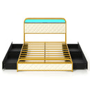 Twin/Full/Queen Size Bed Frame with LED Lights and Charging Station Gold