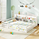 Full Size Montessori Floor Bed with Storage Compartments and Shelf