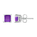 14K White Gold 5x5MM Princess Cut Purple Amethyst Solitaire Stud Earrings