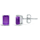 14K White Gold 6x4MM Emerald Shaped Amethyst Solitaire Stud Earrings