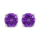 14K White Gold 5X5MM Round Purple Amethyst Solitaire Stud Earrings
