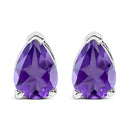 14K White Gold 6x4MM Pear Shaped Purple Amethyst Solitaire Stud Earrings