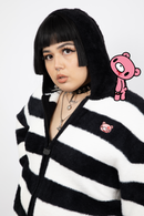 Gloomy Bear Striped Fuzzy Zip Up Jacket