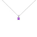 14K White Gold 5x5 MM Square Shaped Purple Amethyst Solitaire Pendant Necklace