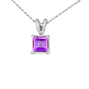 14K White Gold 5x5 MM Square Shaped Purple Amethyst Solitaire Pendant Necklace