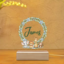 Personalized Baby Safari Night Light with Name | Botanical Wreath, Elephant, Lion, Giraffe, and Monkey | Gender Neutral Nursery Gift