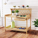 Garden Potting Bench Table Wooden Planting Workstation with Lattice Trellis