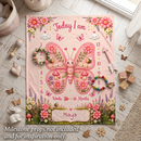 Personalized Baby Milestone Blanket with Name - Butterfly Garden Design with Month Numbers, Meadow Border, and Baby Name on Cream Oval Plaque - Newborn Photoshoot Prop