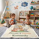 Personalized Woodland Friends Blanket | Custom Name | Fox Deer Bunny Explore Imagine Gift