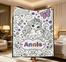 Personalized Unicorn Coloring Doodle Blanket with 12 Fabric Markers