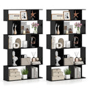 Geometric Bookshelf Set of 2 5-Tier Bookcase with Open Shelves and Closed-back Cubes
